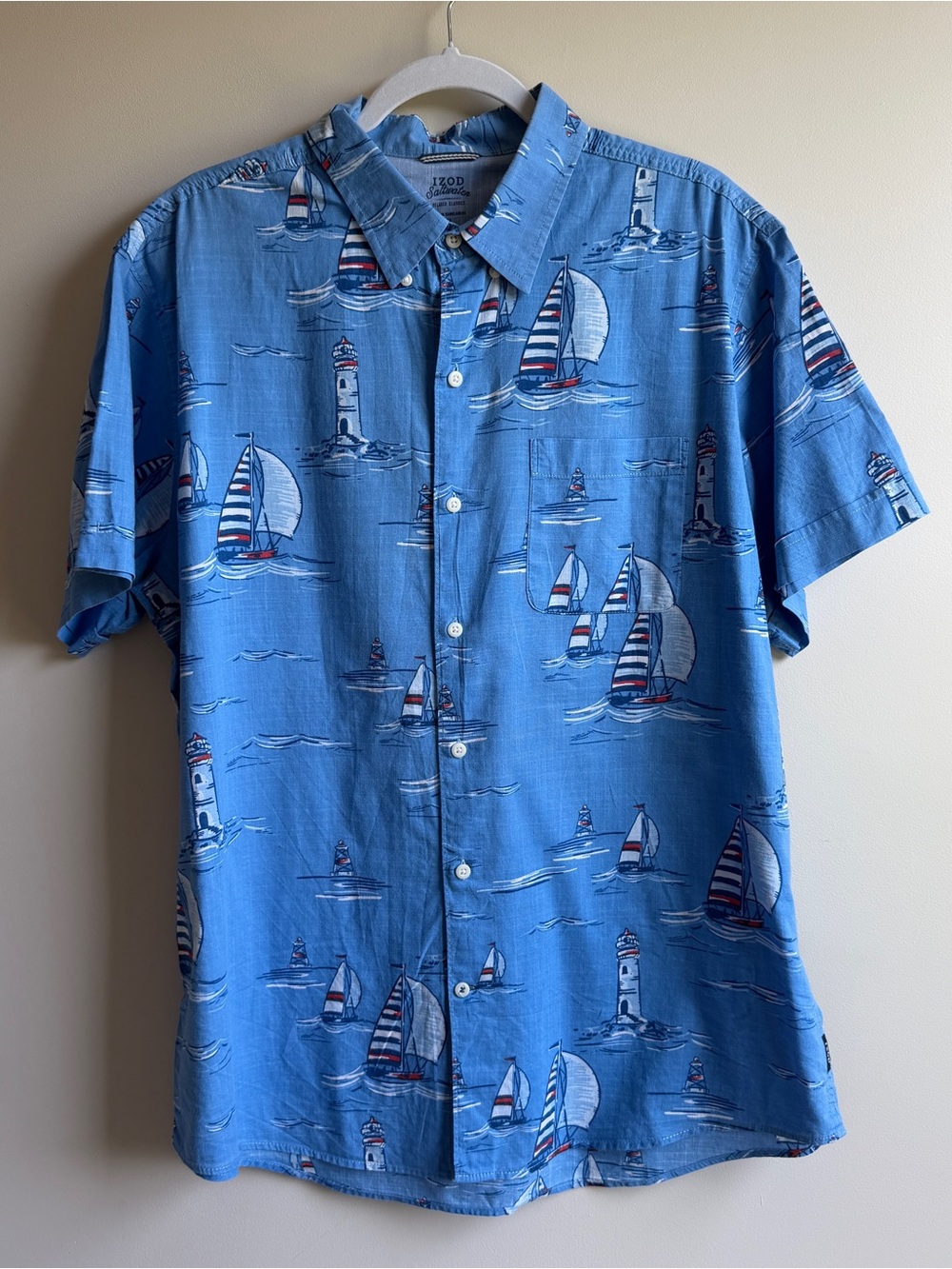 IZOD Men’s Blue Nautical Print Short Sleeve Shirt Size XL